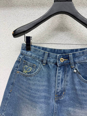 Embroidered Denim Shorts