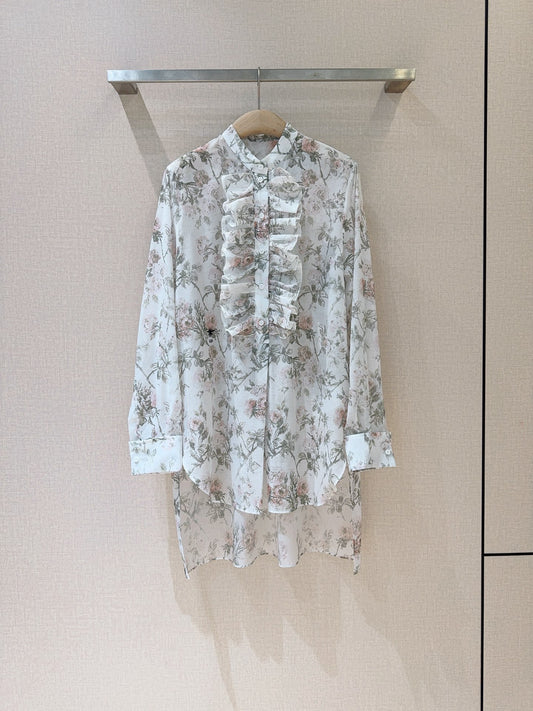 Floral Print Ruffled Shirt