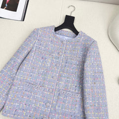 Woven Tweed Four-Pocket Decorated Coat