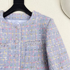 Woven Tweed Four-Pocket Decorated Coat