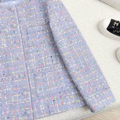 Woven Tweed Four-Pocket Decorated Coat