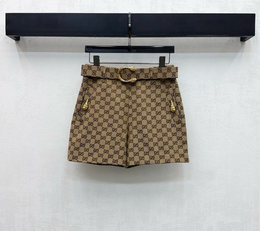 Jacquard belted shorts