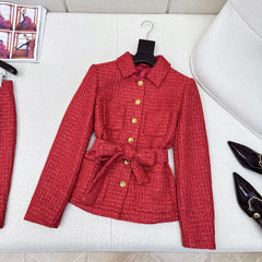 Elegant Tweed Belt-Waist Coat