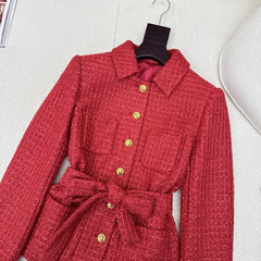 Elegant Tweed Belt-Waist Coat