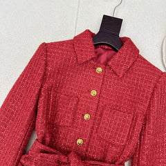 Elegant Tweed Belt-Waist Coat