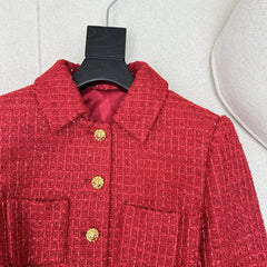 Elegant Tweed Belt-Waist Coat