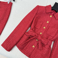 Elegant Tweed Belt-Waist Coat