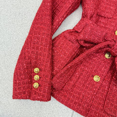 Elegant Tweed Belt-Waist Coat
