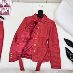 Elegant Tweed Belt-Waist Coat