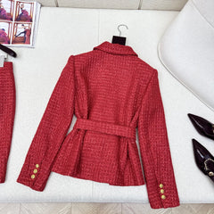 Elegant Tweed Belt-Waist Coat