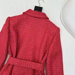 Elegant Tweed Belt-Waist Coat
