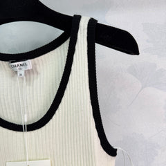 Black and white color-blocked knit vest