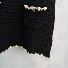 Color-blocked woven round neck knit vest dress