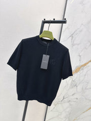 Embroidered Crew Neck Short-Sleeve Sweater