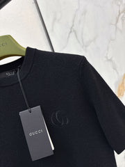 Embroidered Crew Neck Short-Sleeve Sweater