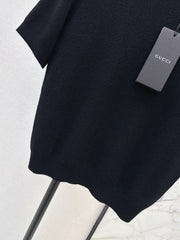 Embroidered Crew Neck Short-Sleeve Sweater