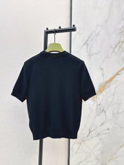 Embroidered Crew Neck Short-Sleeve Sweater