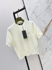 Embroidered Crew Neck Short-Sleeve Sweater