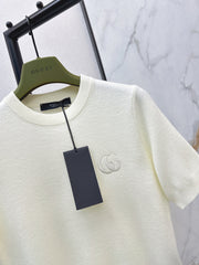 Embroidered Crew Neck Short-Sleeve Sweater