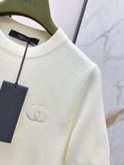 Embroidered Crew Neck Short-Sleeve Sweater