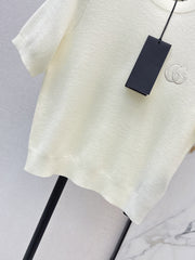 Embroidered Crew Neck Short-Sleeve Sweater