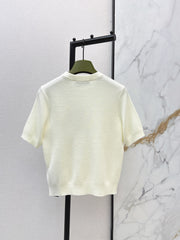 Embroidered Crew Neck Short-Sleeve Sweater