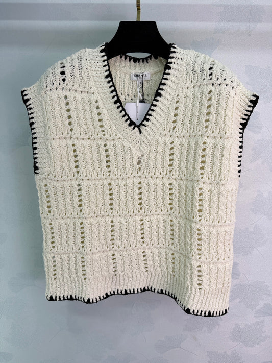 V-neck crochet knit top