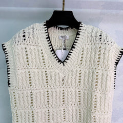 V-neck crochet knit top