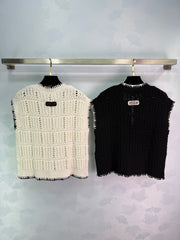 V-neck crochet knit top