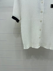 Color-blocked Crew Neck Knit Short-Sleeve Cardigan