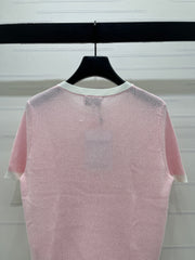 Color-blocked Crew Neck Knit Short-Sleeve Cardigan