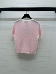 Color-blocked Crew Neck Knit Short-Sleeve Cardigan