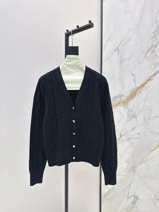 Contrast-color knit cardigan