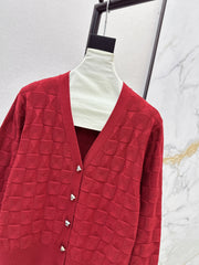 Contrast-color knit cardigan