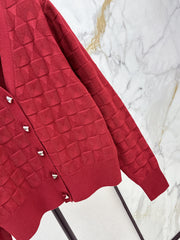 Contrast-color knit cardigan