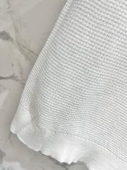 Color-blocked, openwork crew neck short-sleeved top