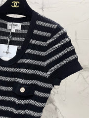 Striped, fitted, waist-cinching short pencil skirt