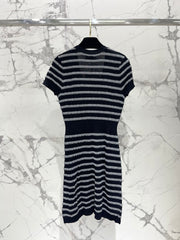 Striped, fitted, waist-cinching short pencil skirt