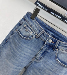 Embroidered Letter Straight-Leg Jeans