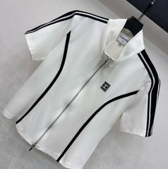 Stand-up collar, color-blocked, slim-fit suit