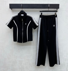 Stand-up collar, color-blocked, slim-fit suit