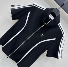 Stand-up collar, color-blocked, slim-fit suit