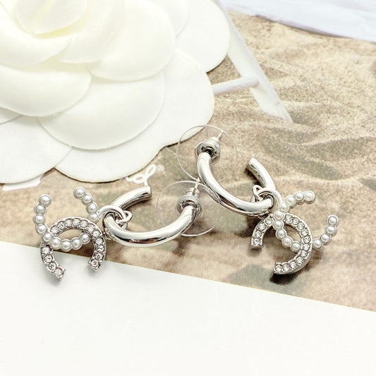 Pearl and rhinestone hook earrings