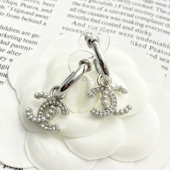 Pearl and rhinestone hook earrings