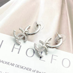 Pearl and rhinestone hook earrings