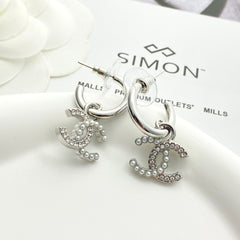 Pearl and rhinestone hook earrings