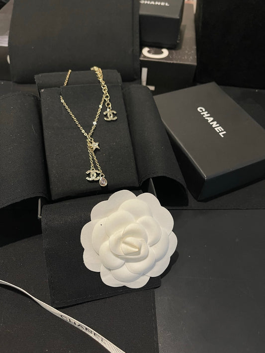 Five-pointed star tassel teardrop rhinestone necklace