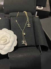 Five-pointed star tassel teardrop rhinestone necklace