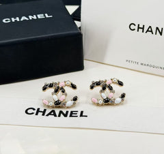 Black and Pink Enamel Letter Stud Earrings