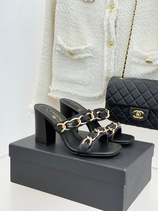 Chain-link chunky-heeled sandals